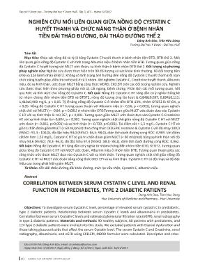 Nghiên cứu mối liên quan giữa nồng độ Cystatin C huyết thanh và chức năng thận ở bệnh nhân tiền đái tháo đường, đái tháo đường thể 2