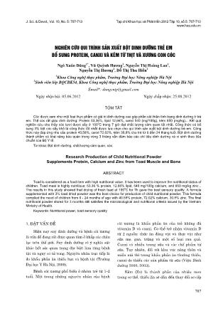 Nghiên cứu qui trình sản xuất bột dinh dưỡng trẻ em bổ sung protein, canxi và kẽm từ thịt và xương con cóc
