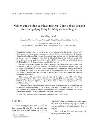 Nghiên cứu so sánh các thuật toán xử lý ảnh tính độ sâu ảnh stereo ứng dụng trong hệ thống camera thị giác