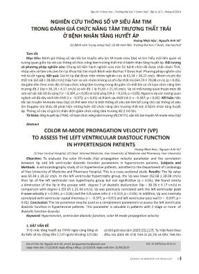 Nghiên cứu thông số VP siêu âm tim trong đánh giá chức năng tâm trương thất trái ở bệnh nhân tăng huyết áp