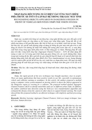 Nhận dạng đối tượng xuất hiện vào vùng nguy hiểm phía trước xe ôtô có lắp đặt hệ thống thị giác máy tính