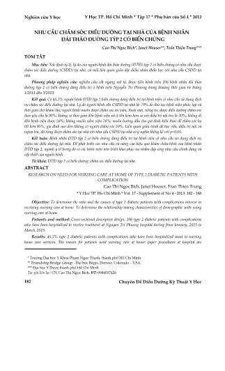 Nhu cầu chăm sóc điều dưỡng tại nhà của bệnh nhân đái tháo đường Týp 2 có biến chứng