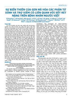 Sự biến thiên của gen mã hóa các phân tử dính và trợ viêm có liên quan với sốt rét nặng trên bệnh nhân người việt