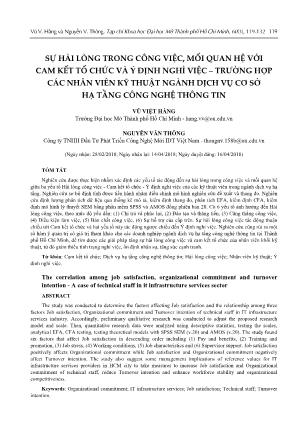 Sự hài lòng trong công việc, mối quan hệ với cam kết tổ chức và ý định nghỉ việc – trường hợp các nhân viên kỹ thuật ngành dịch vụ cơ sở hạ tầng công nghệ thông tin