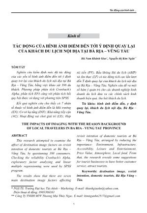 Tác động của hình ảnh điểm đến tới ý định quay lại của khách du lịch nội địa tại Bà Rịa – Vũng Tàu