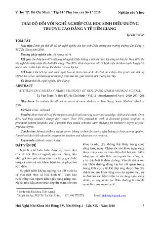 Thái độ đối với nghề nghiệp của học sinh điều dưỡng Trường Cao đẳng Y tế Tiền Giang