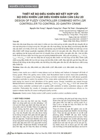 Thiết kế bộ điều khiển mờ kết hợp với bộ điều khiển LQR điều khiển giàn cần cẩu 2D