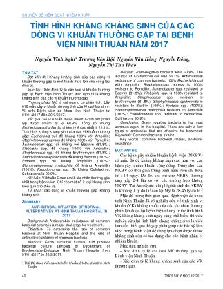 Tình hình kháng kháng sinh của các dòng vi khuẩn thường gặp tại Bệnh viện Ninh Thuận năm 2017