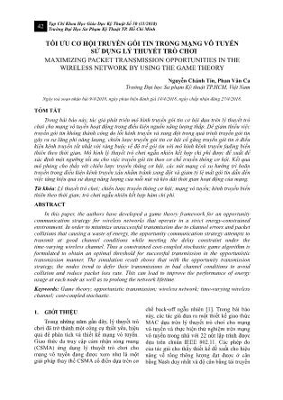 Tối ưu cơ hội truyền gói tin trong mạng vô tuyến sử dụng lý thuyết trò chơi