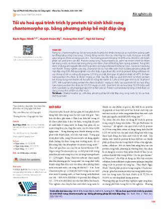 Tối ưu hoá quá trình trích ly protein từ sinh khối rong chaetomorpha sp. bằng phương pháp bề mặt đáp ứng