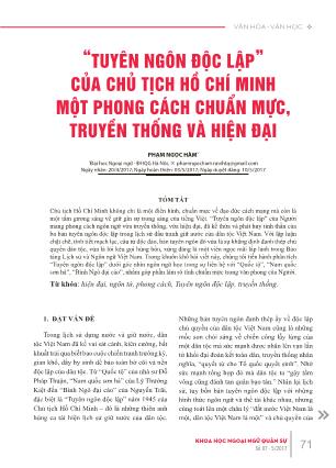 “Tuyên ngôn độc lập” của Chủ tịch Hồ Chí Minh một phong cách chuẩn mực, truyền thống và hiện đại