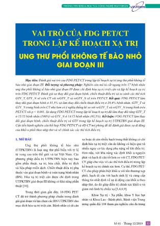 Vai trò của FDG PET/CT trong lập kế hoạch xạ trị ung thư phổi không tế bào nhỏ giai đoạn III