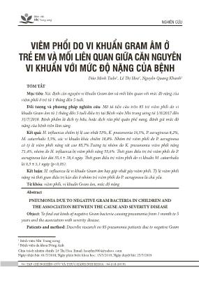 Viêm phổi do vi khuẩn gram âm ở trẻ em và mối liên quan giữa căn nguyên vi khuẩn với mức độ nặng của bệnh