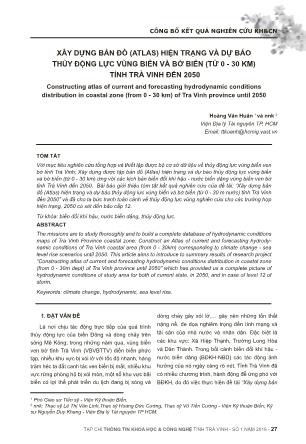 Xây dựng bản đồ (Atlas) hiện trạng và dự báo thủy động lực vùng biển và bờ biển (từ 0 - 30 km) tỉnh trà vinh đến 2050